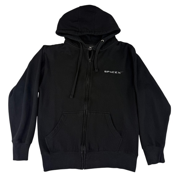 SpaceX Falcon 9 Zip Up Hoodie Mens Small Black F9 Eagle Graphic Sweatshirt